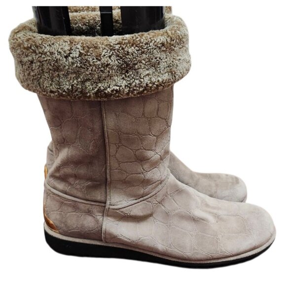 Stuart Weitzman Brown Leather Faux Fur Lined Boot Womens Size 11.5 - Picture 4 of 13